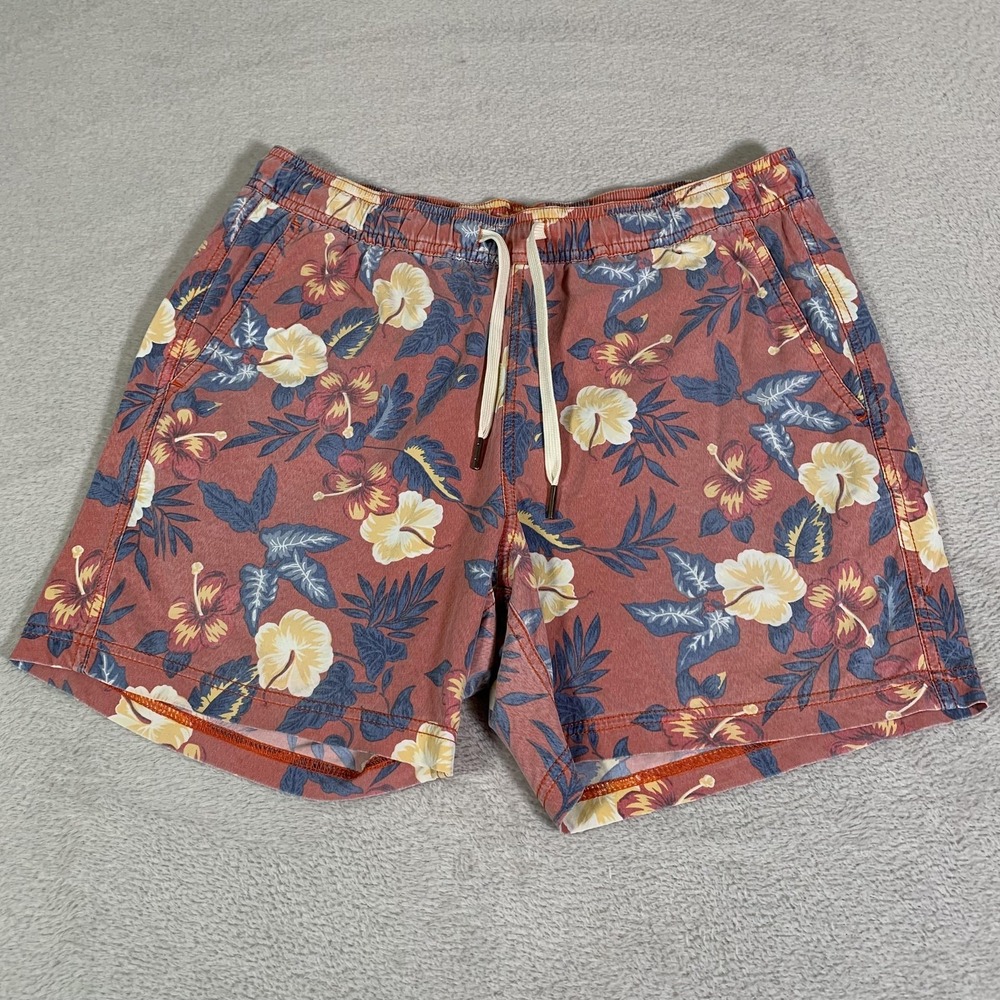Fair Harbor Shorts Mens Small Rust Tropical Floral Bungalow 5" Swim Trunks Lined